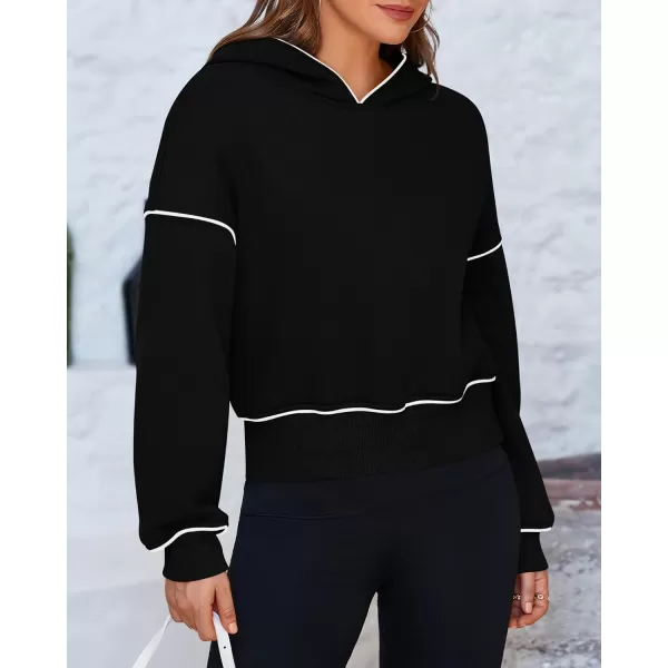 BTFBM Womens Casual Sweatshirt 2024 Fall Winter Clothes Long Sleeve Loose Fit Cropped Y2K Pullover HoodiesSolid Black