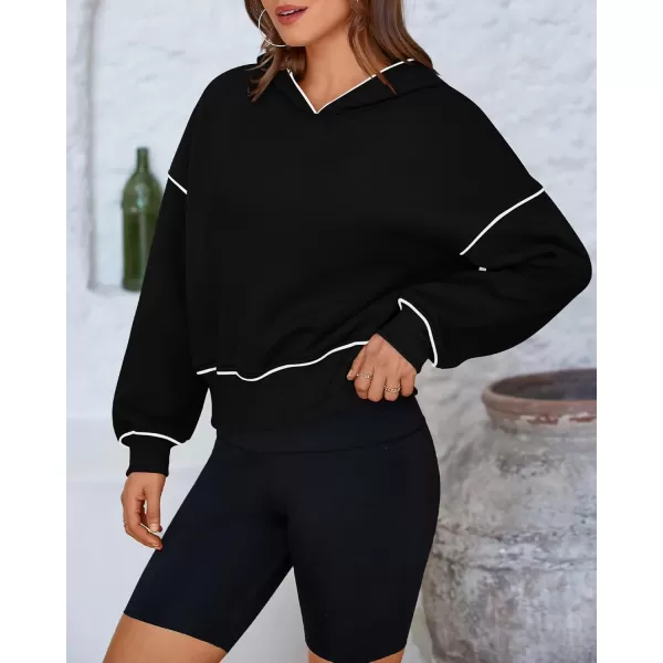 BTFBM Womens Casual Sweatshirt 2024 Fall Winter Clothes Long Sleeve Loose Fit Cropped Y2K Pullover HoodiesSolid Black