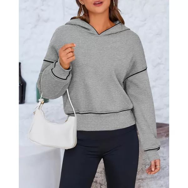BTFBM Womens Casual Sweatshirt 2024 Fall Winter Clothes Long Sleeve Loose Fit Cropped Y2K Pullover HoodiesSolid Grey