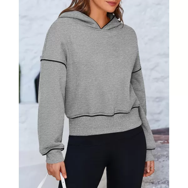 BTFBM Womens Casual Sweatshirt 2024 Fall Winter Clothes Long Sleeve Loose Fit Cropped Y2K Pullover HoodiesSolid Grey
