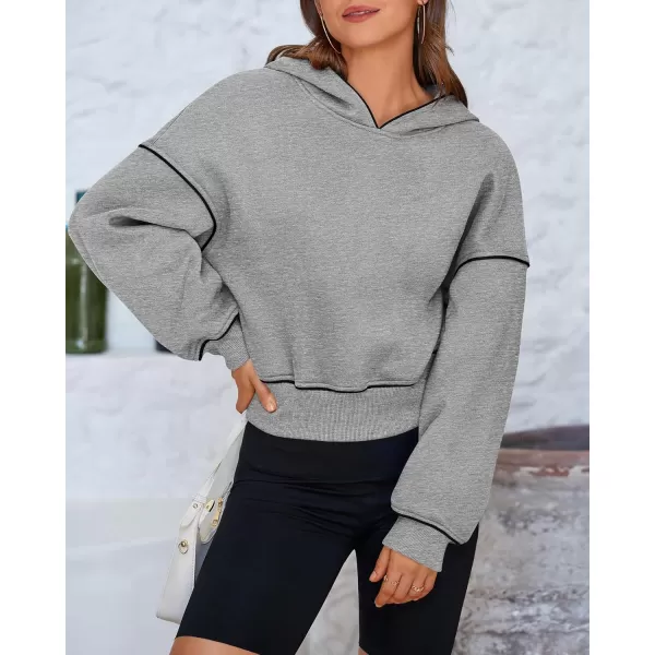 BTFBM Womens Casual Sweatshirt 2024 Fall Winter Clothes Long Sleeve Loose Fit Cropped Y2K Pullover HoodiesSolid Grey