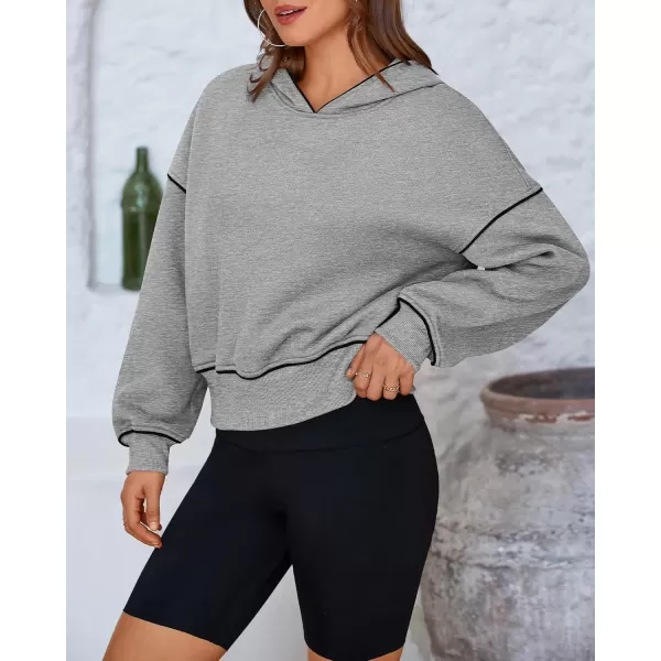 BTFBM Womens Casual Sweatshirt 2024 Fall Winter Clothes Long Sleeve Loose Fit Cropped Y2K Pullover HoodiesSolid Grey