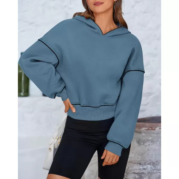 BTFBM Womens Casual Sweatshirt 2024 Fall Winter Clothes Long Sleeve Loose Fit Cropped Y2K Pullover HoodiesSolid Grey Blue