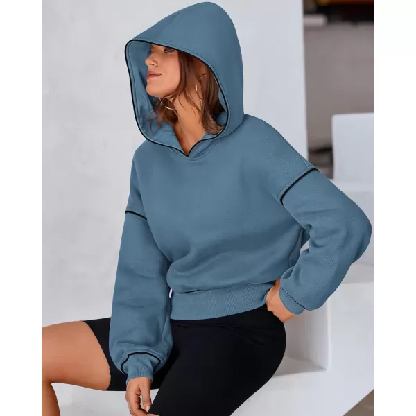BTFBM Womens Casual Sweatshirt 2024 Fall Winter Clothes Long Sleeve Loose Fit Cropped Y2K Pullover HoodiesSolid Grey Blue