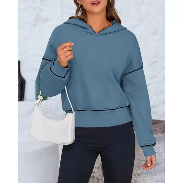 BTFBM Womens Casual Sweatshirt 2024 Fall Winter Clothes Long Sleeve Loose Fit Cropped Y2K Pullover HoodiesSolid Grey Blue