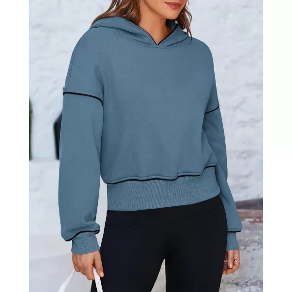 BTFBM Womens Casual Sweatshirt 2024 Fall Winter Clothes Long Sleeve Loose Fit Cropped Y2K Pullover HoodiesSolid Grey Blue
