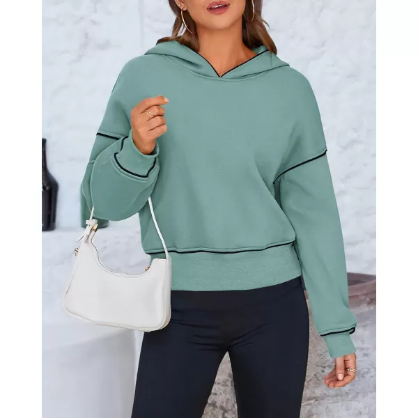 BTFBM Womens Casual Sweatshirt 2024 Fall Winter Clothes Long Sleeve Loose Fit Cropped Y2K Pullover HoodiesSolid Grey Green