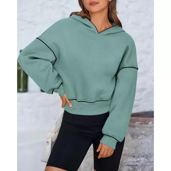 BTFBM Womens Casual Sweatshirt 2024 Fall Winter Clothes Long Sleeve Loose Fit Cropped Y2K Pullover HoodiesSolid Grey Green