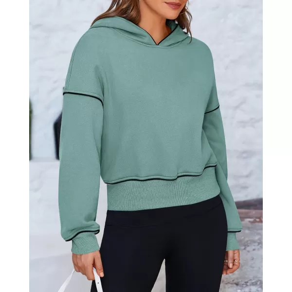 BTFBM Womens Casual Sweatshirt 2024 Fall Winter Clothes Long Sleeve Loose Fit Cropped Y2K Pullover HoodiesSolid Grey Green