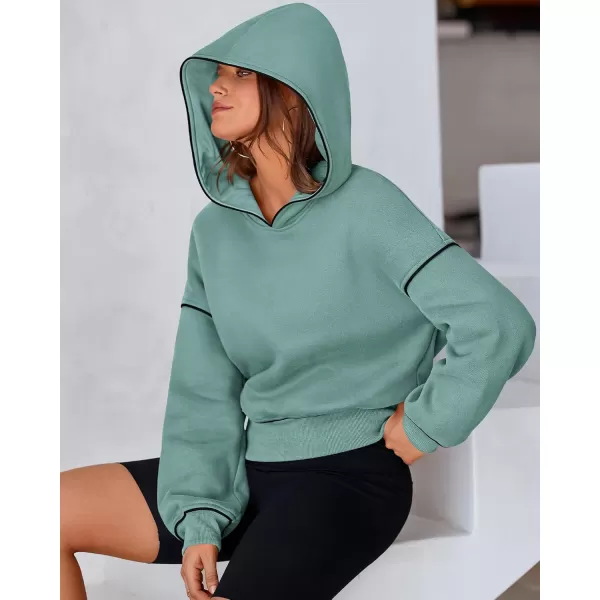 BTFBM Womens Casual Sweatshirt 2024 Fall Winter Clothes Long Sleeve Loose Fit Cropped Y2K Pullover HoodiesSolid Grey Green