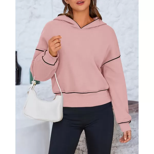 BTFBM Womens Casual Sweatshirt 2024 Fall Winter Clothes Long Sleeve Loose Fit Cropped Y2K Pullover HoodiesSolid Heather Pink