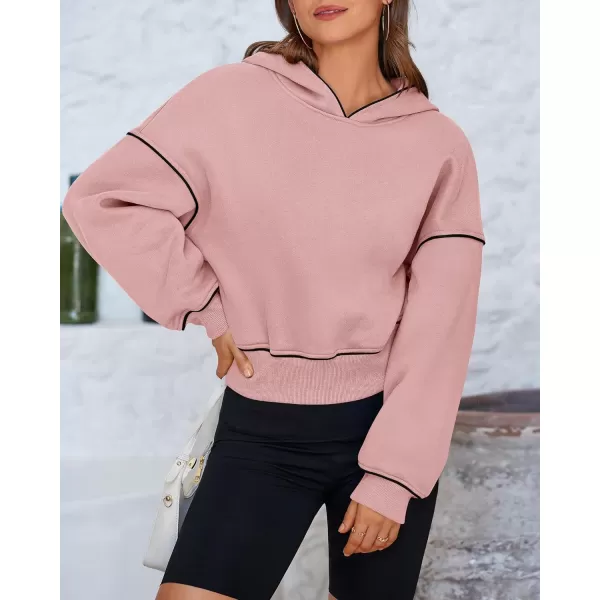 BTFBM Womens Casual Sweatshirt 2024 Fall Winter Clothes Long Sleeve Loose Fit Cropped Y2K Pullover HoodiesSolid Heather Pink
