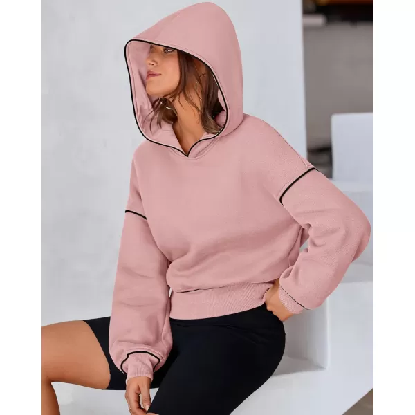 BTFBM Womens Casual Sweatshirt 2024 Fall Winter Clothes Long Sleeve Loose Fit Cropped Y2K Pullover HoodiesSolid Heather Pink