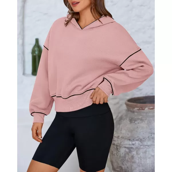 BTFBM Womens Casual Sweatshirt 2024 Fall Winter Clothes Long Sleeve Loose Fit Cropped Y2K Pullover HoodiesSolid Heather Pink