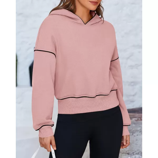 BTFBM Womens Casual Sweatshirt 2024 Fall Winter Clothes Long Sleeve Loose Fit Cropped Y2K Pullover HoodiesSolid Heather Pink