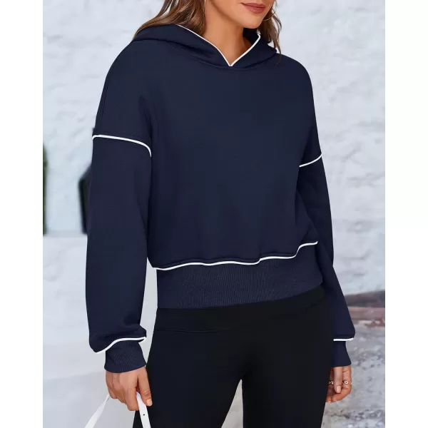 BTFBM Womens Casual Sweatshirt 2024 Fall Winter Clothes Long Sleeve Loose Fit Cropped Y2K Pullover HoodiesSolid Navy