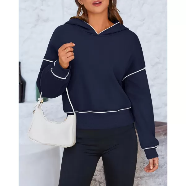 BTFBM Womens Casual Sweatshirt 2024 Fall Winter Clothes Long Sleeve Loose Fit Cropped Y2K Pullover HoodiesSolid Navy
