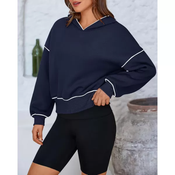 BTFBM Womens Casual Sweatshirt 2024 Fall Winter Clothes Long Sleeve Loose Fit Cropped Y2K Pullover HoodiesSolid Navy