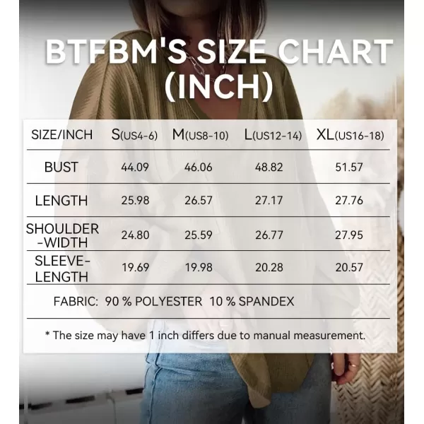 BTFBM Womens Casual V Neck Ribbed Knit Shirts 2024 Fall Pullover Tunic Tops Loose Balloon Long Sleeve Blouses TopSolid Army Green