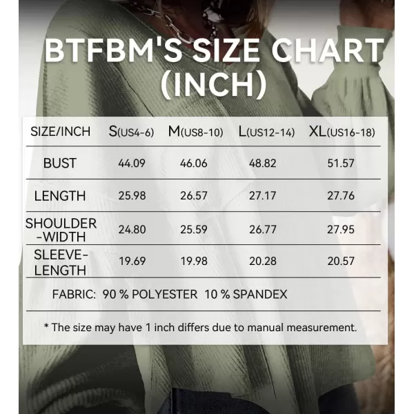 BTFBM Womens Casual V Neck Ribbed Knit Shirts 2024 Fall Pullover Tunic Tops Loose Balloon Long Sleeve Blouses TopSolid Bean Green