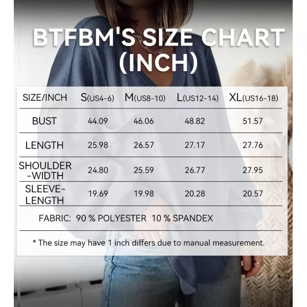 BTFBM Womens Casual V Neck Ribbed Knit Shirts 2024 Fall Pullover Tunic Tops Loose Balloon Long Sleeve Blouses TopSolid Blue