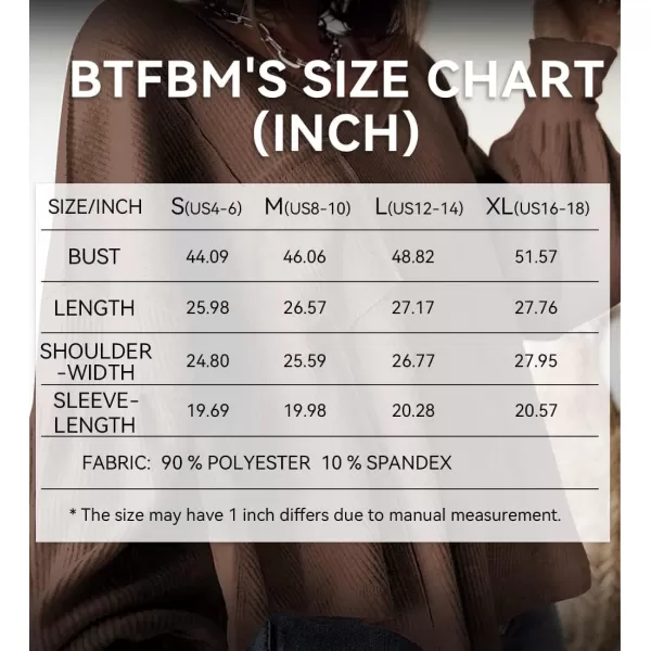 BTFBM Womens Casual V Neck Ribbed Knit Shirts 2024 Fall Pullover Tunic Tops Loose Balloon Long Sleeve Blouses TopSolid Caramel