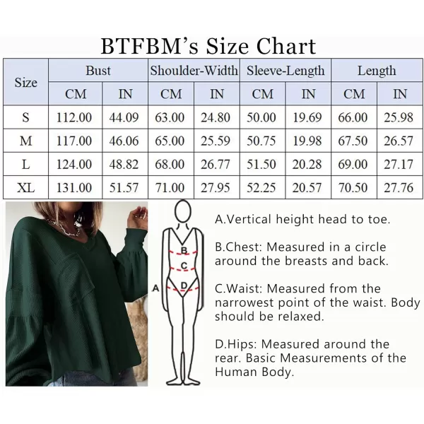 BTFBM Womens Casual V Neck Ribbed Knit Shirts 2024 Fall Pullover Tunic Tops Loose Balloon Long Sleeve Blouses TopSolid Dark Green