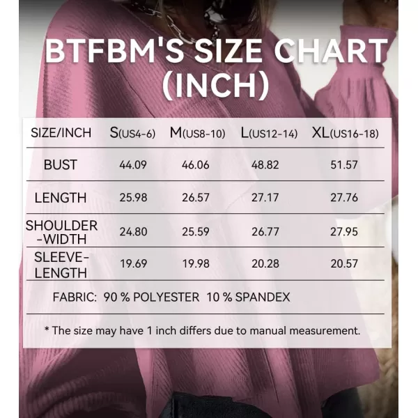 BTFBM Womens Casual V Neck Ribbed Knit Shirts 2024 Fall Pullover Tunic Tops Loose Balloon Long Sleeve Blouses TopSolid Dusty Pink