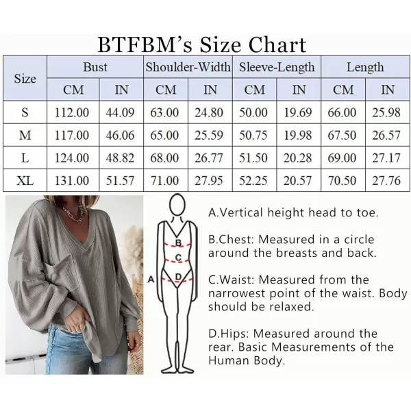 BTFBM Womens Casual V Neck Ribbed Knit Shirts 2024 Fall Pullover Tunic Tops Loose Balloon Long Sleeve Blouses TopSolid Grey