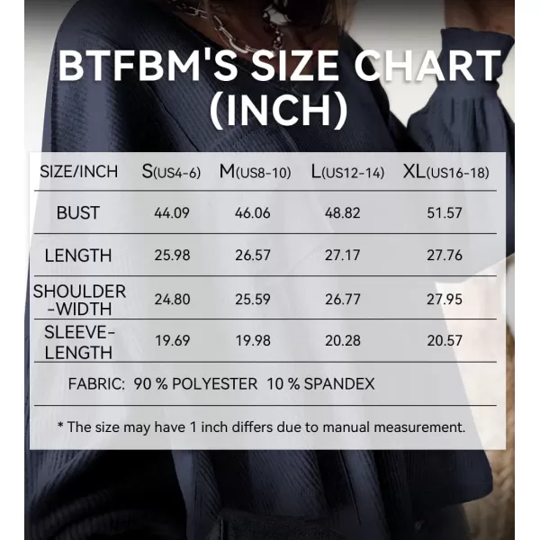 BTFBM Womens Casual V Neck Ribbed Knit Shirts 2024 Fall Pullover Tunic Tops Loose Balloon Long Sleeve Blouses TopSolid Navy
