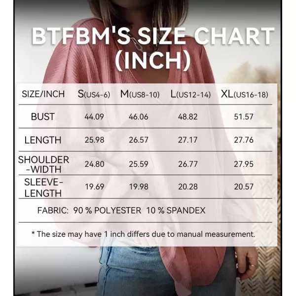 BTFBM Womens Casual V Neck Ribbed Knit Shirts 2024 Fall Pullover Tunic Tops Loose Balloon Long Sleeve Blouses TopSolid Pink