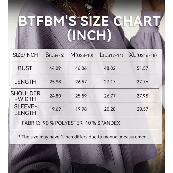 BTFBM Womens Casual V Neck Ribbed Knit Shirts 2024 Fall Pullover Tunic Tops Loose Balloon Long Sleeve Blouses TopSolid Taro Purple