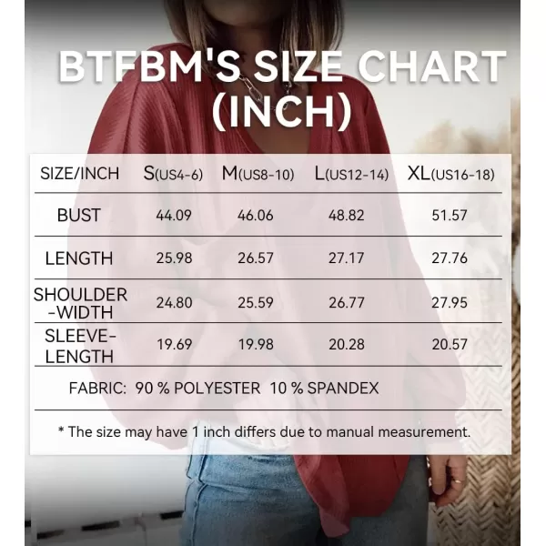 BTFBM Womens Casual V Neck Ribbed Knit Shirts 2024 Fall Pullover Tunic Tops Loose Balloon Long Sleeve Blouses TopSolid Wine Red
