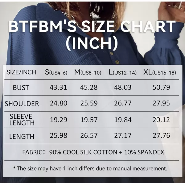 BTFBM Womens Casual V Neck Ribbed Knit Shirts 2024 Fall Pullover Tunic Tops Loose Balloon Long Sleeve Blouses TopTurndown Blue
