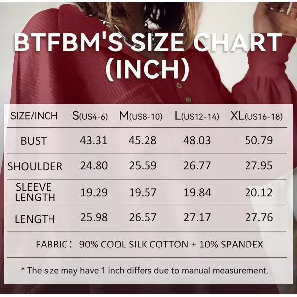 BTFBM Womens Casual V Neck Ribbed Knit Shirts 2024 Fall Pullover Tunic Tops Loose Balloon Long Sleeve Blouses TopTurndown Wine Red