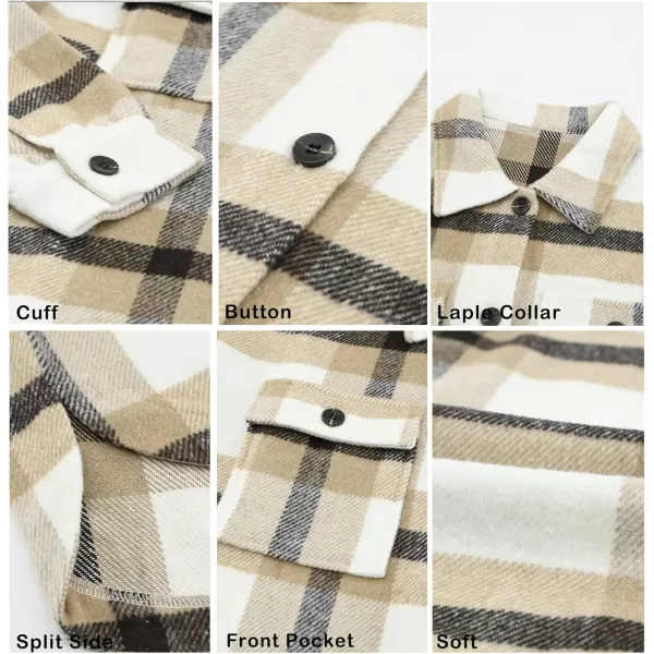 BTFBM Womens Long Sleeve Button Down Jackets Plaid Flannel Shirts Tops Casual Lapel V Neck Oversized Shackets Blouses TopPlaid Apricot