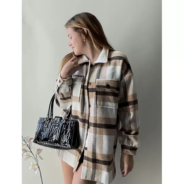 BTFBM Womens Long Sleeve Button Down Jackets Plaid Flannel Shirts Tops Casual Lapel V Neck Oversized Shackets Blouses TopPlaid Apricot