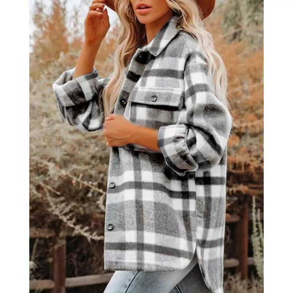 BTFBM Womens Long Sleeve Button Down Jackets Plaid Flannel Shirts Tops Casual Lapel V Neck Oversized Shackets Blouses TopPlaid Black