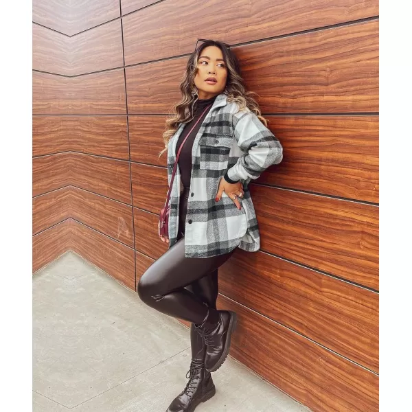 BTFBM Womens Long Sleeve Button Down Jackets Plaid Flannel Shirts Tops Casual Lapel V Neck Oversized Shackets Blouses TopPlaid Black
