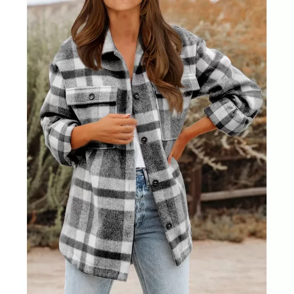 BTFBM Womens Long Sleeve Button Down Jackets Plaid Flannel Shirts Tops Casual Lapel V Neck Oversized Shackets Blouses TopPlaid Black