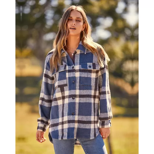 BTFBM Womens Long Sleeve Button Down Jackets Plaid Flannel Shirts Tops Casual Lapel V Neck Oversized Shackets Blouses TopPlaid Blue