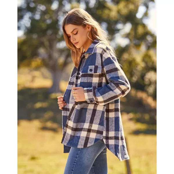 BTFBM Womens Long Sleeve Button Down Jackets Plaid Flannel Shirts Tops Casual Lapel V Neck Oversized Shackets Blouses TopPlaid Blue