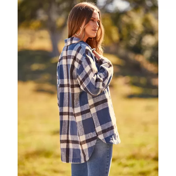 BTFBM Womens Long Sleeve Button Down Jackets Plaid Flannel Shirts Tops Casual Lapel V Neck Oversized Shackets Blouses TopPlaid Blue