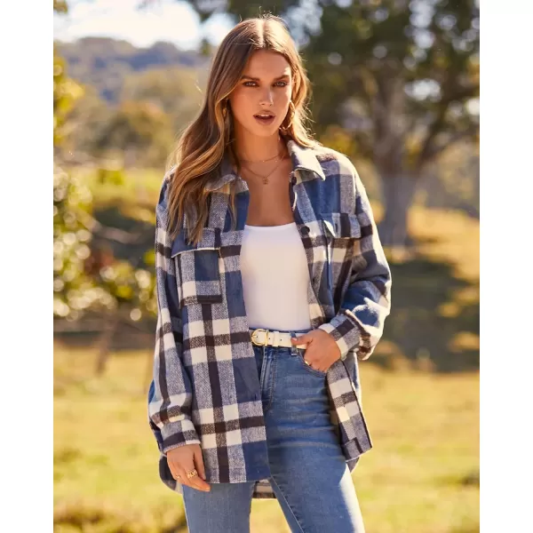 BTFBM Womens Long Sleeve Button Down Jackets Plaid Flannel Shirts Tops Casual Lapel V Neck Oversized Shackets Blouses TopPlaid Blue