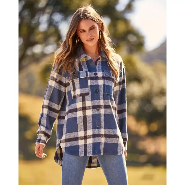 BTFBM Womens Long Sleeve Button Down Jackets Plaid Flannel Shirts Tops Casual Lapel V Neck Oversized Shackets Blouses TopPlaid Blue