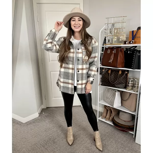 BTFBM Womens Long Sleeve Button Down Jackets Plaid Flannel Shirts Tops Casual Lapel V Neck Oversized Shackets Blouses TopPlaid Brown