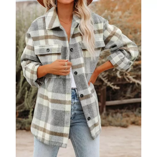 BTFBM Womens Long Sleeve Button Down Jackets Plaid Flannel Shirts Tops Casual Lapel V Neck Oversized Shackets Blouses TopPlaid Brown