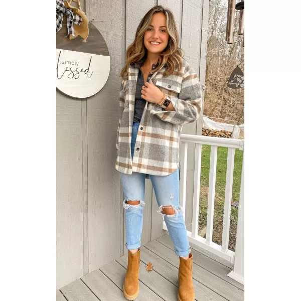 BTFBM Womens Long Sleeve Button Down Jackets Plaid Flannel Shirts Tops Casual Lapel V Neck Oversized Shackets Blouses TopPlaid Brown
