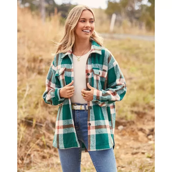 BTFBM Womens Long Sleeve Button Down Jackets Plaid Flannel Shirts Tops Casual Lapel V Neck Oversized Shackets Blouses TopPlaid Dark Green