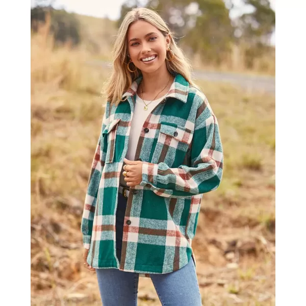 BTFBM Womens Long Sleeve Button Down Jackets Plaid Flannel Shirts Tops Casual Lapel V Neck Oversized Shackets Blouses TopPlaid Dark Green